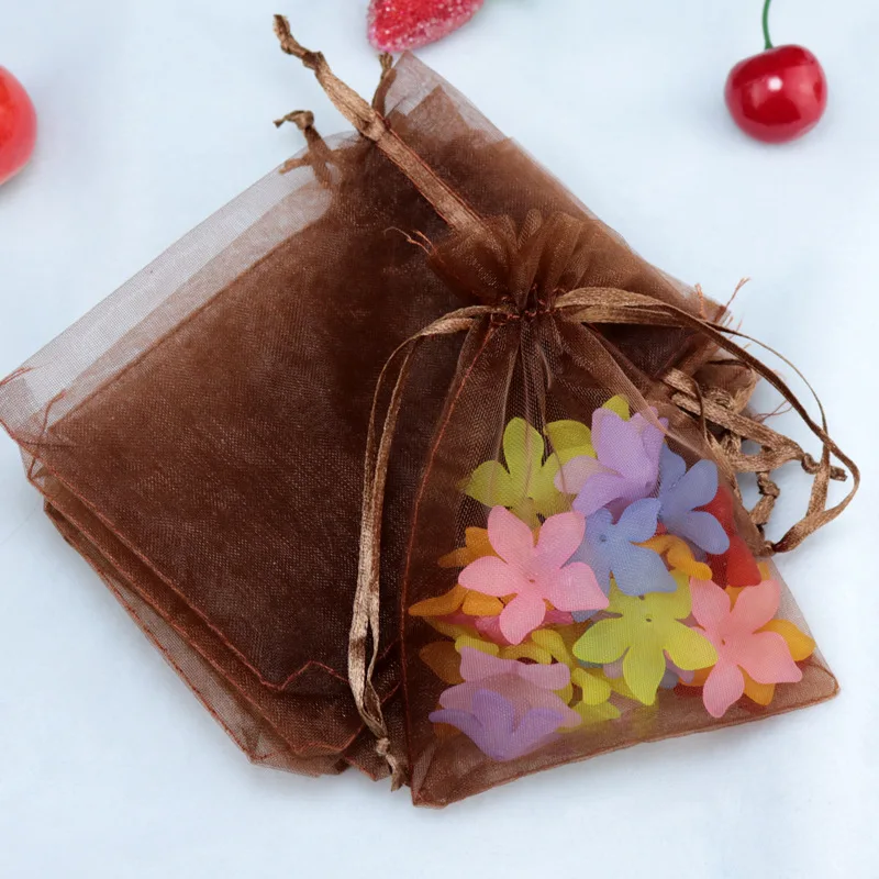 10 шт.(11x16 см) Ювелирная упаковка из органзы сумка пакеты для хранения, свадьбы, Рождества, подарочная упаковка для конфет мешочки для вечеринки перед рождением ребенка расходные материалы - Цвет: Dark Brown
