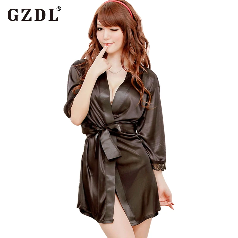 Gzdl пикантные Для женщин открытой передней Solid Robe Нижнее Бельё для девочек пижамы дамы Ночное Мягкая пижамы костюм Тонг Платья для женщин 5