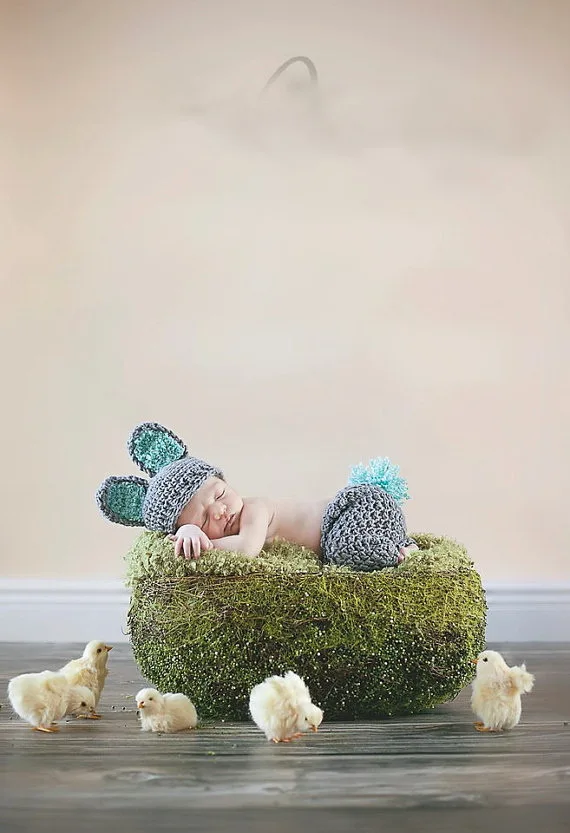 Серая шапка с большими ушками кролика и подходящие штаны детские костюмы для новорожденных ручной работы, для фотосъемки, хлопок