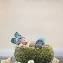 Серая шапка с большими ушками кролика и подходящие штаны детские костюмы для новорожденных ручной работы, для фотосъемки, хлопок