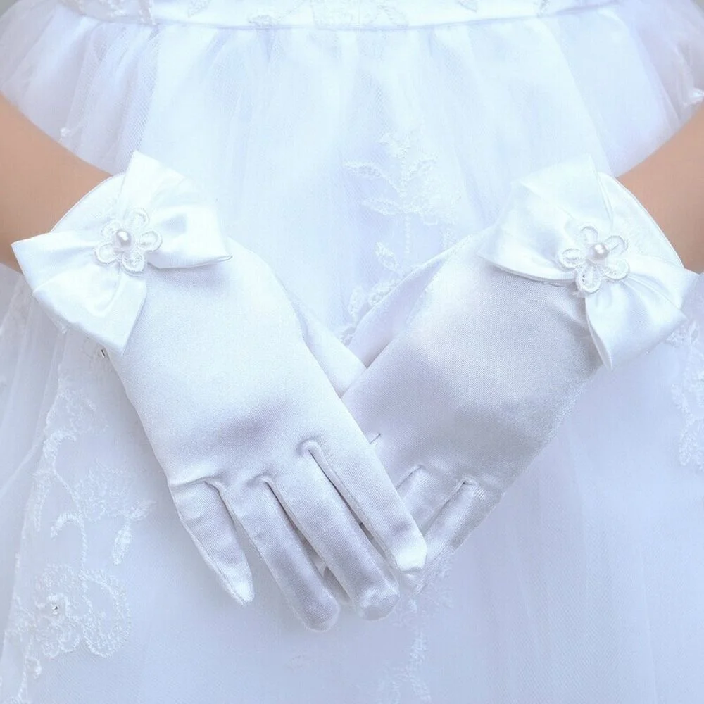 1 пара эластичные шелковые атласы вечерние аксессуары короткие перчатки короткий пункт леди перчатки для принцессы Детское платье аксессуары - Цвет: white