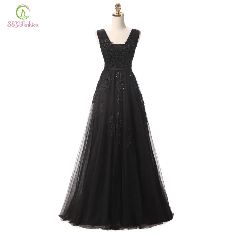 SSYFashion Hot Sell Sweet Light Blue Lace V-neck Lacing Long Evening Dress The Bride Party Sexy Backless Prom Dresses Custom dinner gown