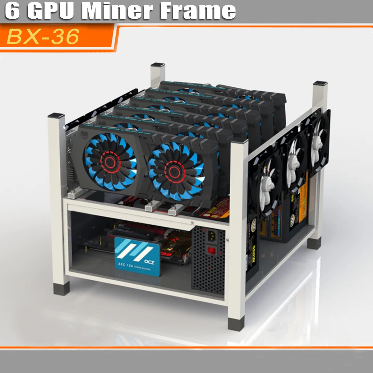 

BX36 Coin Open Air Mining Miner Frame Rig Graphics Case 6 GPU BTC ETH 6 Fans For Mining Machine Frame