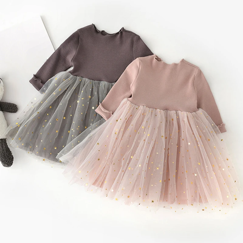 Новое Детское платье принцессы для девочек платье с длинными рукавами и пентаграммой Одежда для маленьких девочек Детские платья для девочек