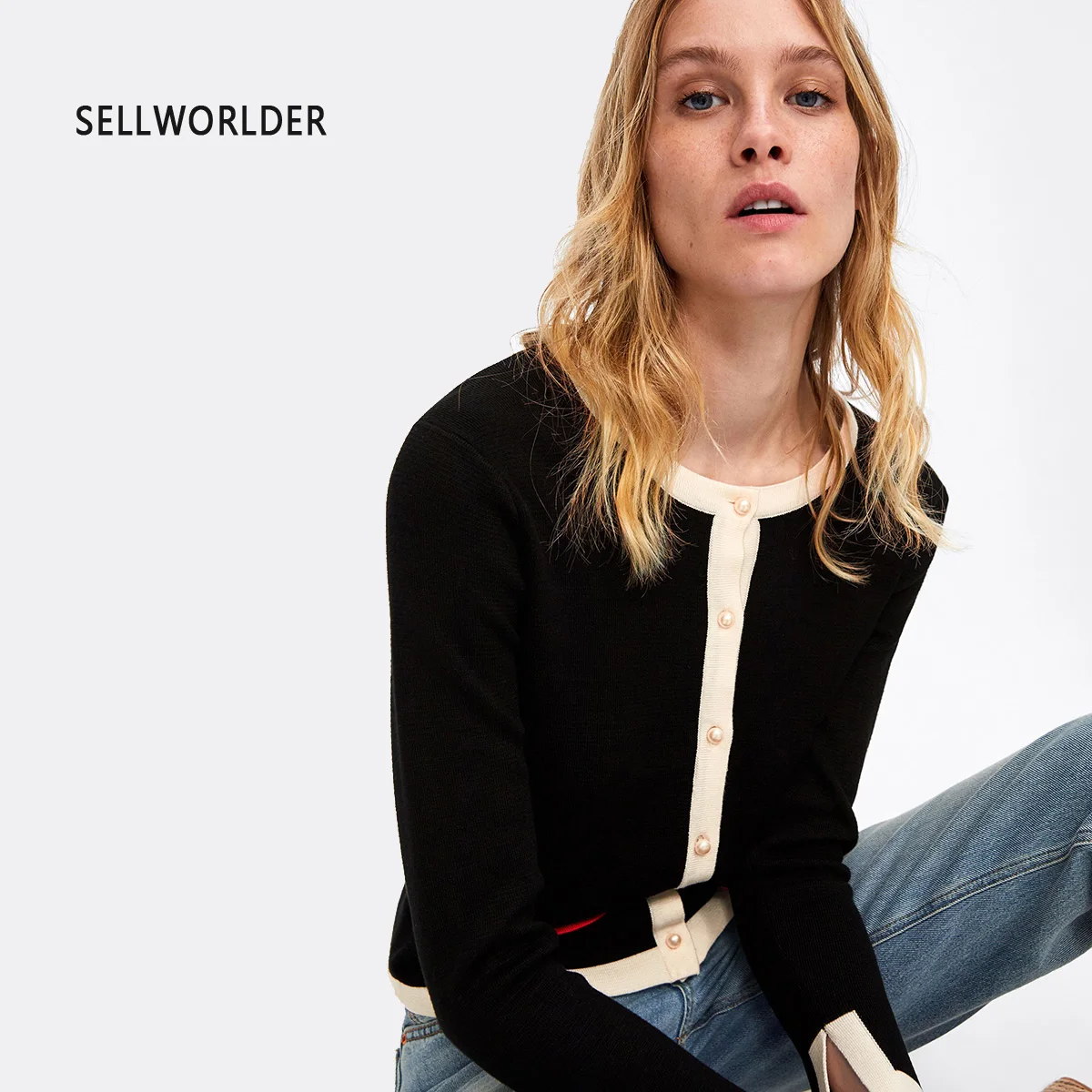 

Women Black Female Coat Winter Autumn Warm Matching Pearl Button Knit Slim Fit Harajuku Tunic Cardigan