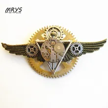 steampunk gothic punk rock The Deathly Hallows wings watch parts gears brooch pins badge men women vintage jewelry gift party