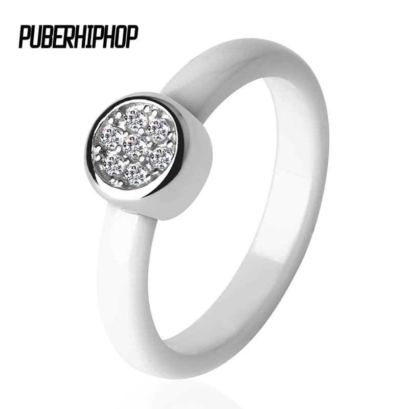 

3mm White Black Ring Ceramics Fashion Jewelry Women Wedding Band Ring With India Crystal Smooth Comfort Fit Ring Size 6 7 8 9