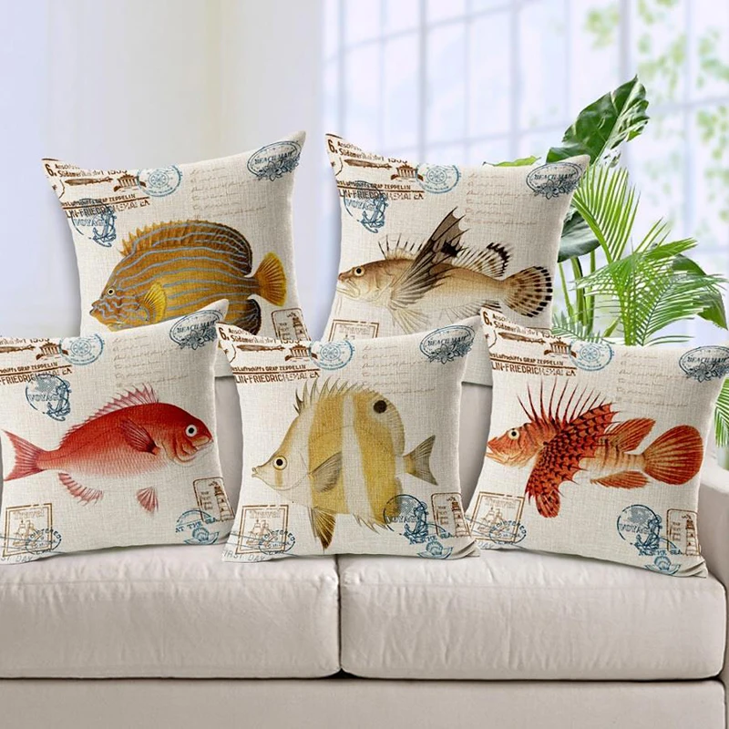 

Blue Ocean Devil Fish Cushion Cover Marine Life Colorful Pillow Case Linen Cotton 45X45cm baby Bedroom Decoration Gift