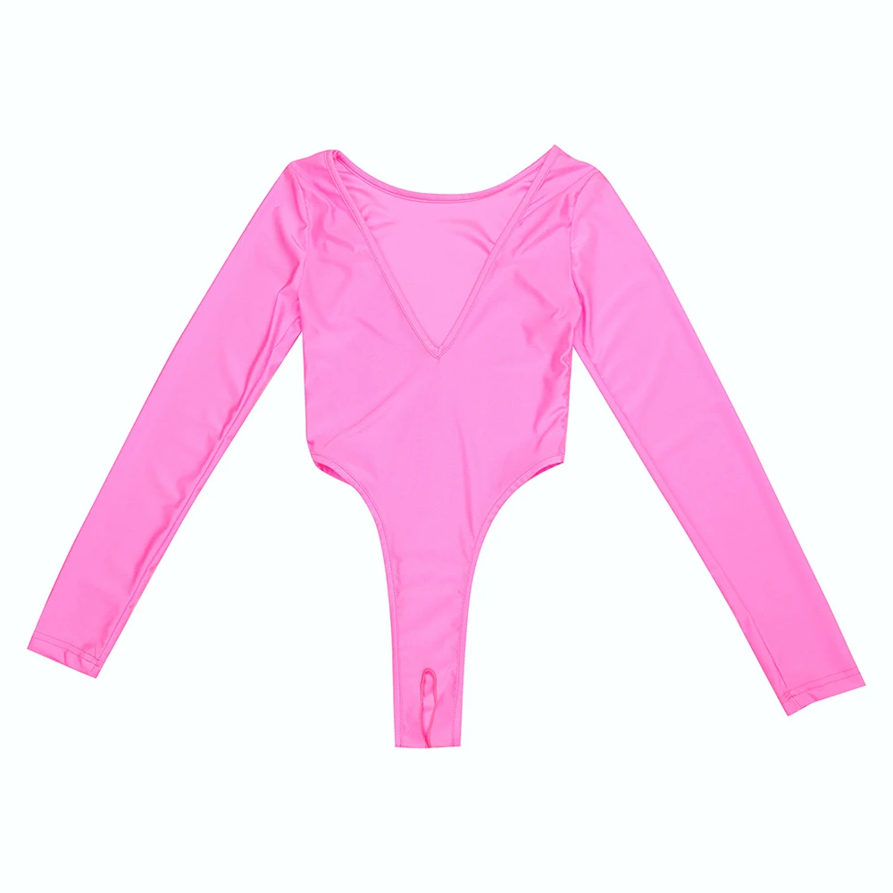 iEFiEL Women Sexy Bodysuit Long Sleeve High Cut Crotchless Thong Leotard Body String Catsuit Jumpsuit Womens Dancing Clothing bodysuits