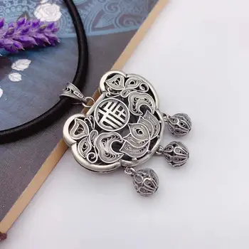 

Retro S925 Silver Pendant Woman's Longevity Lock Hollow Peacock Bird Baby Gift Luck Pendant 46*39mm