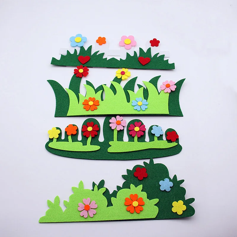  Hot Sell Felt Craft Cloth Felts Cutting Flower Grass Heart Appliques Diy Kids Room Decoration Stick - 32847827104