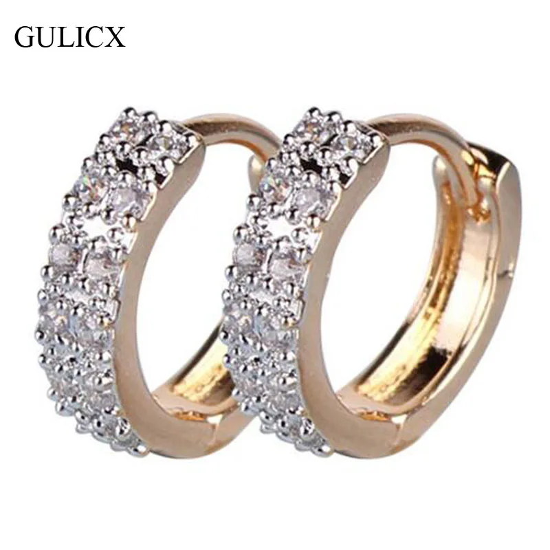 

GULICX 2017 Fashion Circle Earing for Women Gold-color White CZ Zircon Hoop Huggie Earrings Wedding Jewelry E101