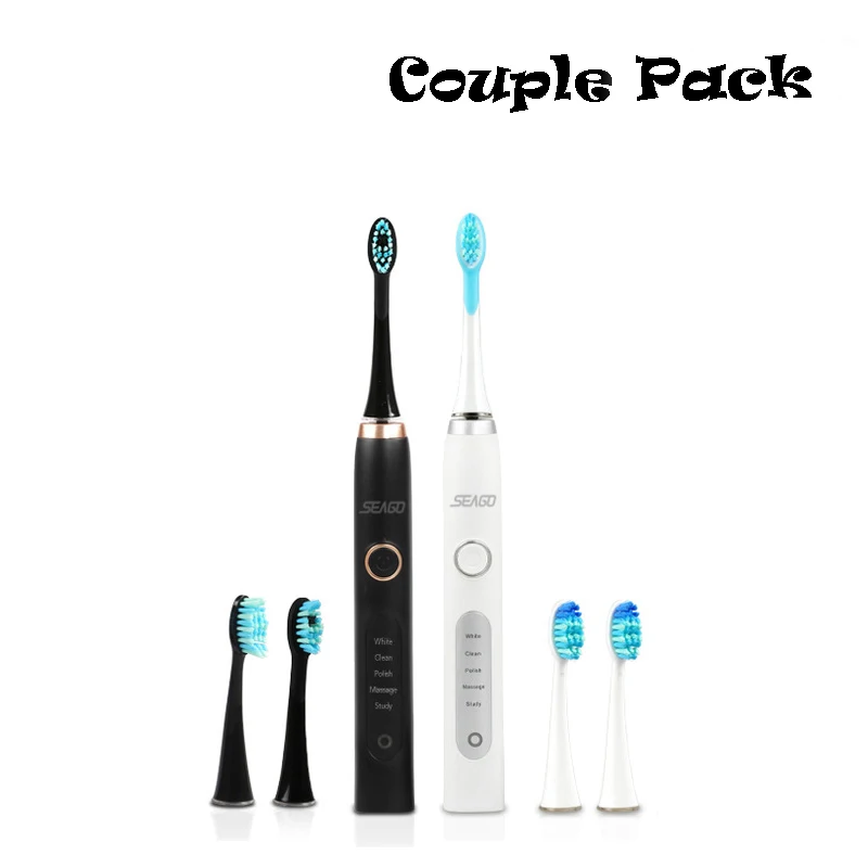 

2PCS SG986 Couple Pack Electric Toothbrush Rechargeable Smart Timer Sonic Toothbrush Deep Clean Teeth Brush Whitening Oral Care