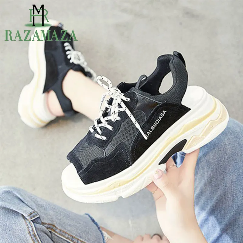 

RAZAMAZA Candy Colors Summer Beach Shoes Women Sneakers Young Ladies Party Club Sandals Thick Bottom Fashion Sandals Size 35-39
