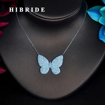 HIBRIDE Luxury Cubic Zircon Butterfly Necklace Women Girl Pendant Necklace Sweater Chain Dress Accessories Jewelry Gifts N-390