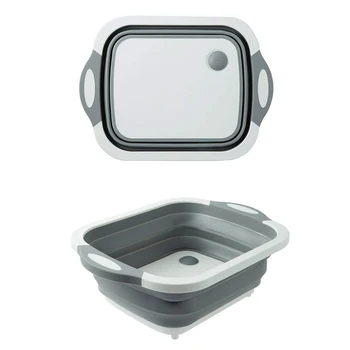 

Plastic Foldable Chopping Board Kitchen Silicone Vegetable Fruit Storage Washing Basket Cutting Block Sinks Drain Cutting Board