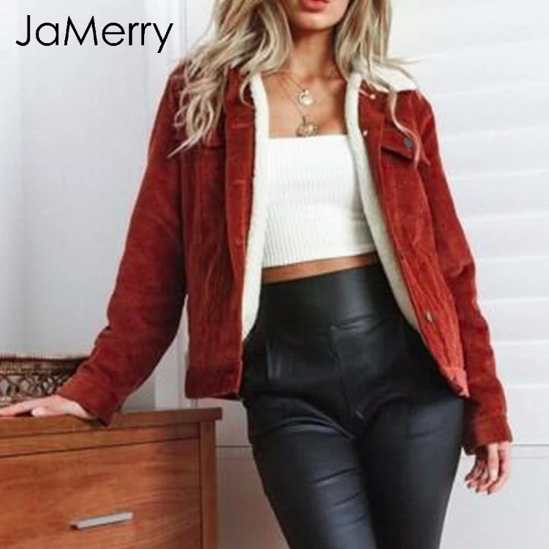 JaMerry Fashion winter wool women jacket coat Lambs casual corduroy coats female Warm turn down collar winter thick coat 2018