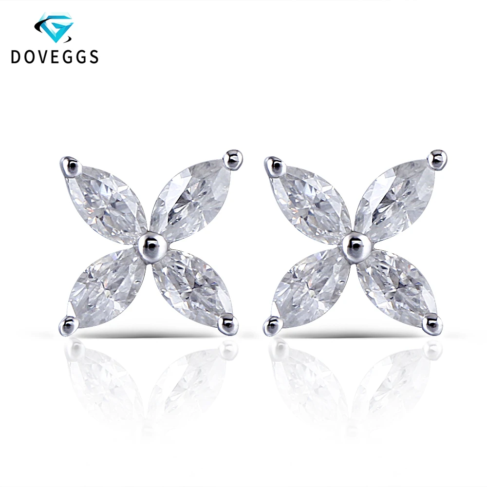 

DovEggs 14K White Gold Marquise Cut 2*4mm F Color Moissanite Diamond Stud Earrings For Women Flower Shape Screw Back Earring