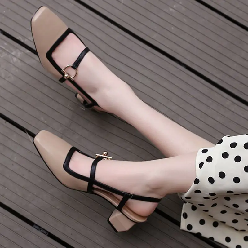 ALLBITEFO genuine leather women sandals high quality middle heel square heels office ladies summer shoes woman sandals ALLBITEFO genuine leather women sandals high quality middle heel square heels office ladies summer shoes woman sandals