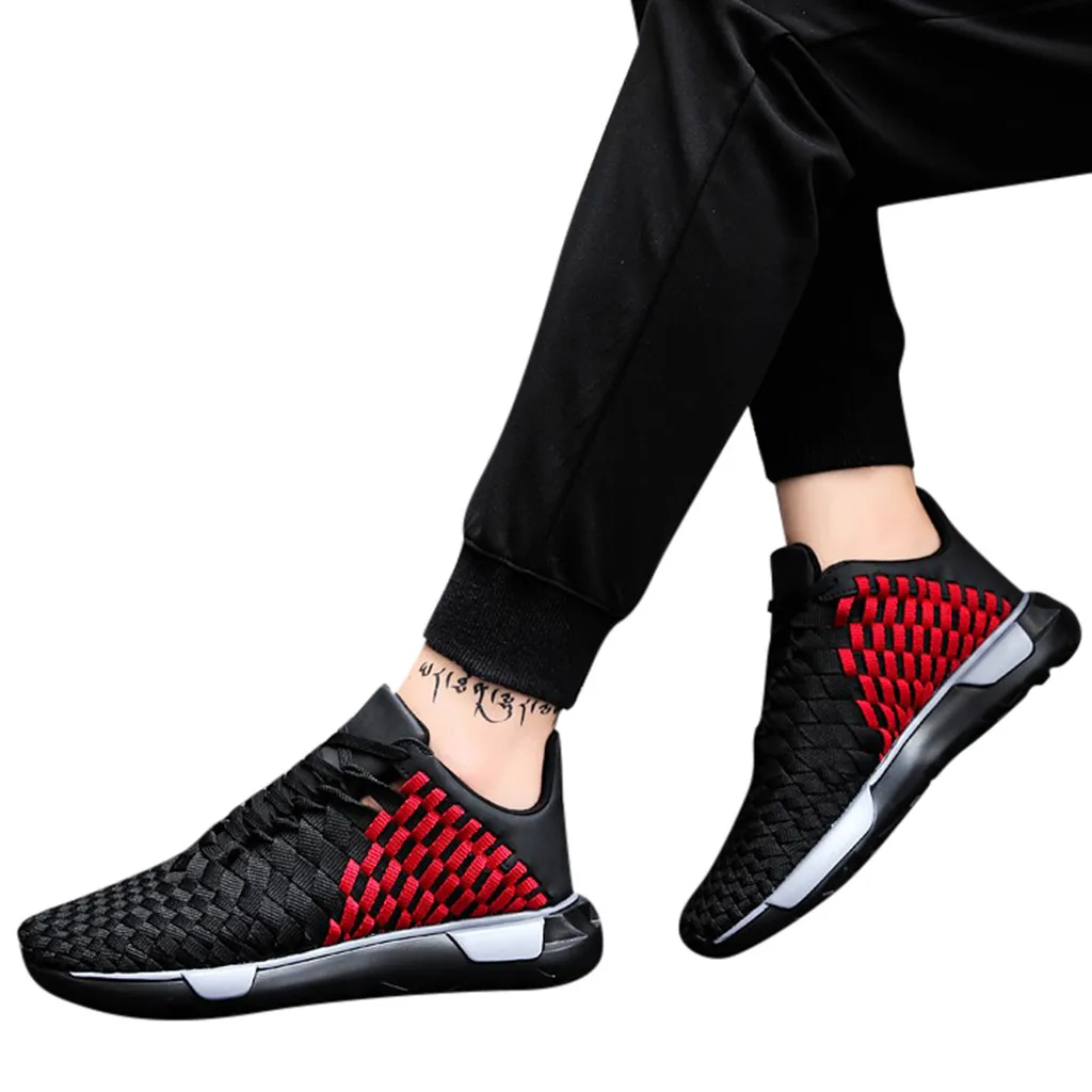 YOUYEDIAN Luxury Men Sneakers Black red Lace Up Flats Male Casual Shoes Thick-Soled Straps Breathable Sneakers Shoes#507g30