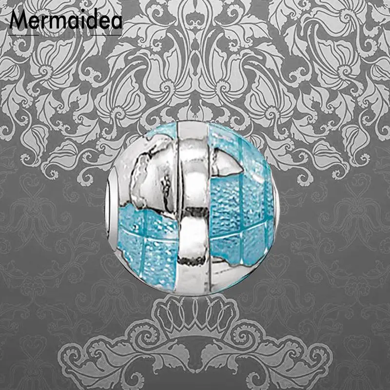 

DIY Beads Blue Globe Charm Bead Fashion Silver Jewelry Trendy Gift For Women Men Boy Girl Fit Bracelets Necklace Choker 2019 New
