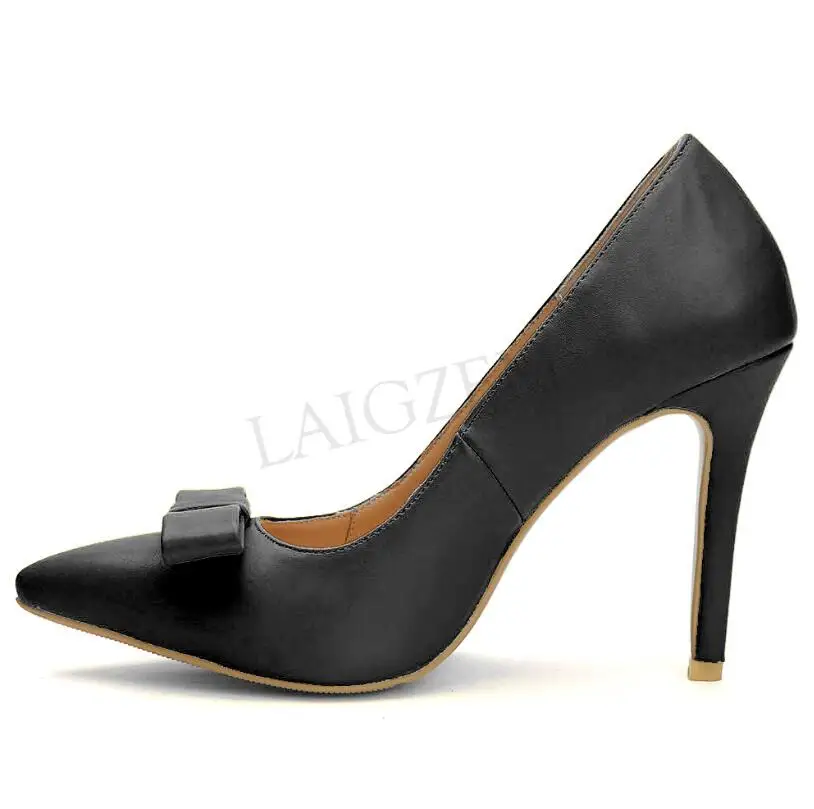 LGZ699 Black LAIGZEM/ г. Цветные женские Босоножки на каблуке с острым носком, на шпильке, без застежки Женская Базовая обувь женская обувь, zapatos mujer, большие размеры 34-47 - Цвет: LGZ699 Black