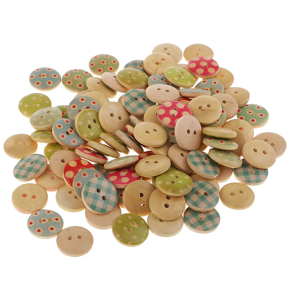 fityle 100Pcs Handmade Wood Button Sewing DIY Craft Scrapbooking Embellishments handicrafts collages puppets DIY Apparel Sewing