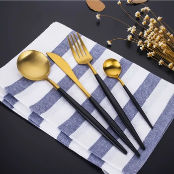 

Best Quality Romantic Western-style Food Metal Gold Plated Cutlery Kits Portugal Talher Flatware Set Faqueiro Inox Dinner Knife