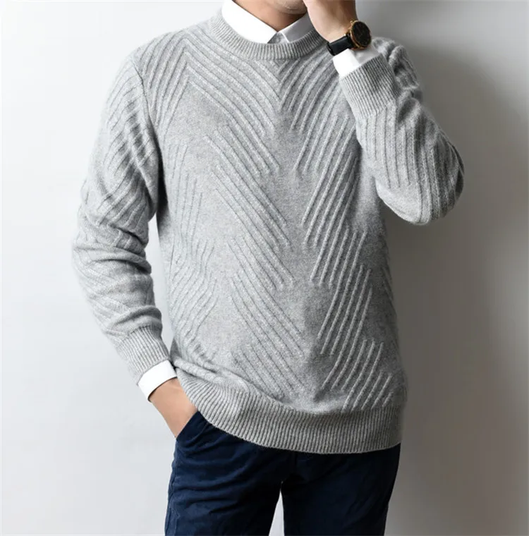  100%cashmere thick twill twisted knit men fashion Oneck loose H-straight pullover sweater 4color S-