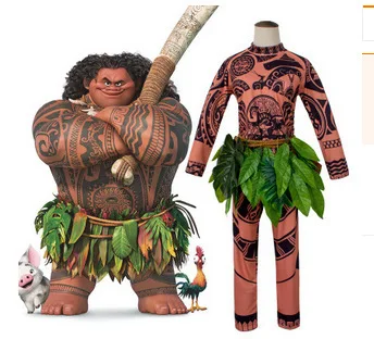 

Moana Maui Tattoo T Shirt/Pants Halloween Adult Mens Women Cosplay Costumes with Leaves Decor Blattern Halloween Adult Cosplay