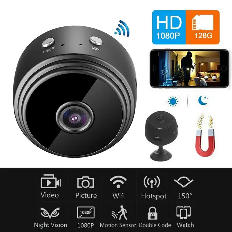 

A9 Camera Wireless Mini Camcorder Round Full HD 1080P Night Vision WiFi Camera Remote Control Suction Video-Recorder Sports DV