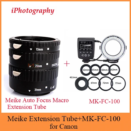 Meike автоматическая фокусировка Макро Удлинитель+ MK-FC-100 светодиодный кольцевой светильник для Canon