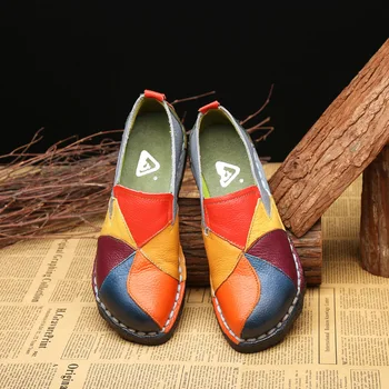 

Luxury Women Loafers Patches Stitching Flat Shoes Woman Summer Flats Soft Candy Colors Genuine Leather Moccasins Loafers