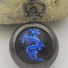 Fiery Blue Dragon кварцевые карманные часы ожерелье женские черные Серебряные Бронзовые Брелоки часы огненная семья гребень Игра престолов