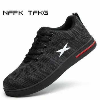 

new fashion mens big size casual breathable steel toe cap working safety shoes outdoors flat sneakers security boots protection
