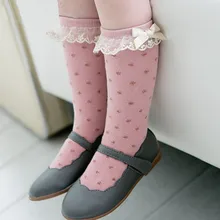 Кружевные носки гольфы с бантом для маленьких девочек обувь для принцессы для девочек, розовые и белые детские носки Harajuku милые длинные брендовые От 0 до 3 лет в горошек