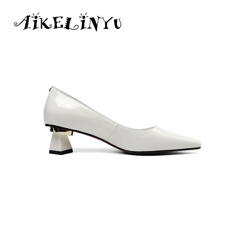 AIKELINYU/; Лидер продаж; весенние туфли-лодочки из натуральной кожи с острым носком; Туфли на квадратном каблуке; Цвет Черный; элегантные офисные женские однотонные туфли-лодочки