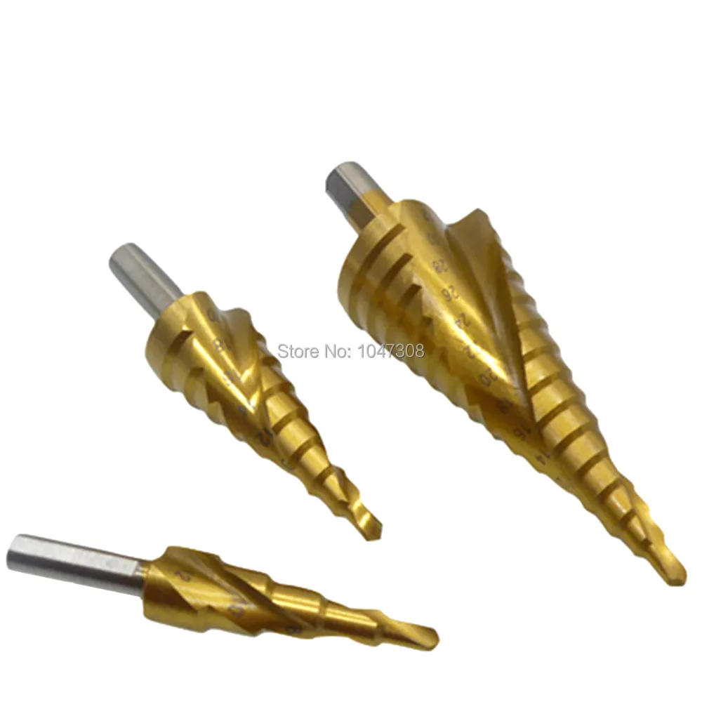 3pcs High Speed Steel Double Flute Step Drill Bit 4 12mm 4 20mm 4 32mm