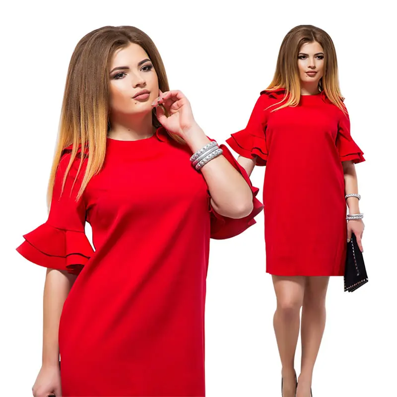 

Ruffles Sleeve Women Dress 2018 Plus Size Summer Dress Red Short Beach Dress 5XL 6XL Big Size Mini Straight Dress Female Robe