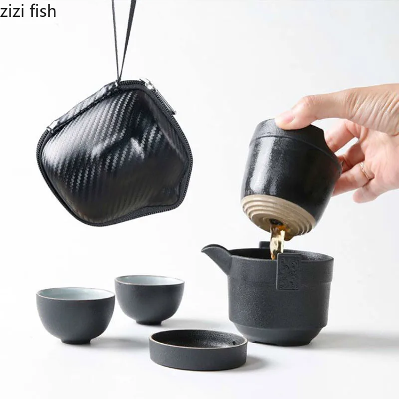 

Chinese Style Black Ceramic Kung Fu Tea Set Suit Portable Quick Cup Outdoor Travel Tea Set Suit Portable Tea Set
