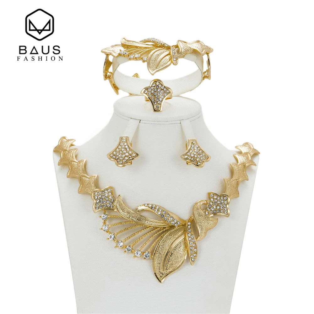 

Top quality Fashion wedding Dubai Africa Nigeria African Jewelry gold-color necklace Earrings romantic woman Bridal Jewelry Sets