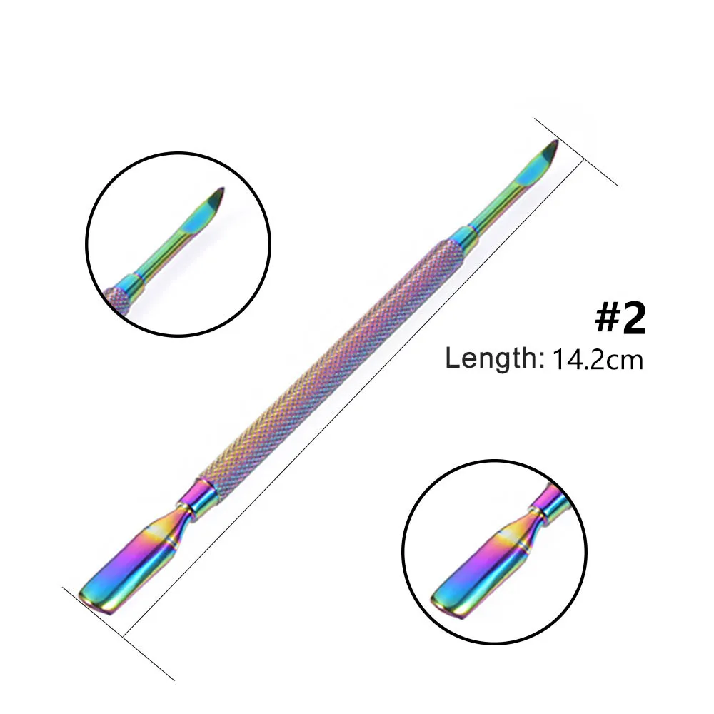 Fulljion двусторонний ноготь кутикулы толкатель из нержавеющей стали Хамелеон мертвая кожа кутикулы удалитель Радуга палец толкатель маникюрные инструменты - Цвет: Светло-зеленый