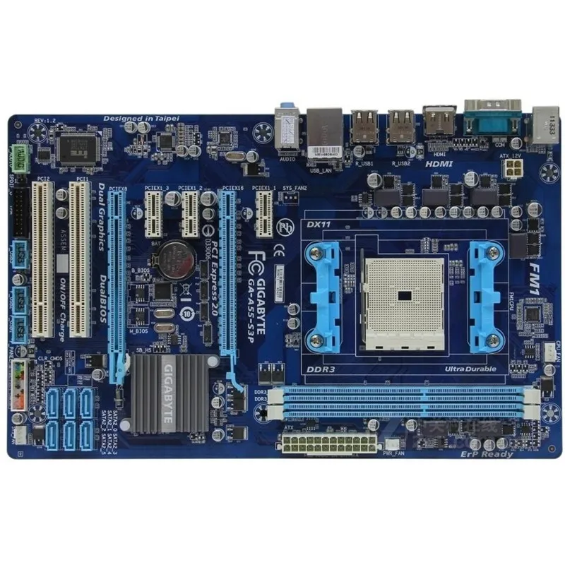 Для Gigabyte GA A55 S3P оригинальная б/у материнская плата для настольного компьютера Socket