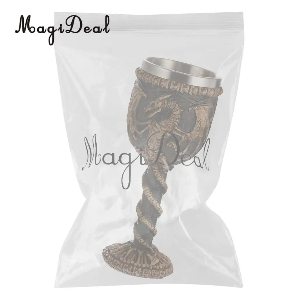 MagiDeal Practical Gothic Double Wall Resin Stainless Steel Dragon Wine Goblet Steampunk Collectible Decorative Craft Gift Cup