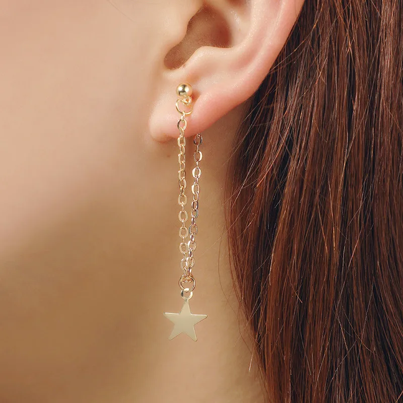 Fashion Simple Personality Pentagram Star Back Hanging Drop Earrings Korean Metal Chain Dangle Brincos Women's Jewelry - Image 2