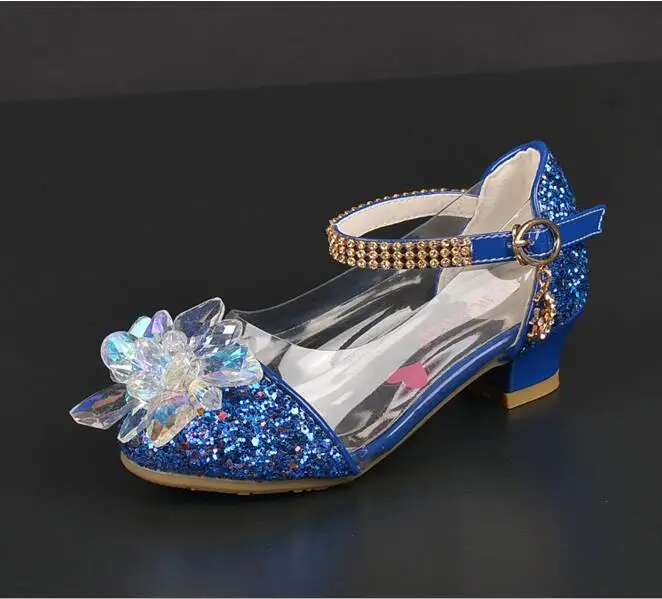 Модные туфли Золушки со стразами и яркими бриллиантами; тонкие туфли принцессы для девочек; туфли на высоком каблуке для выступлений