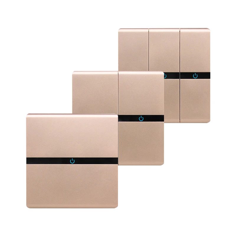 

Luxury Wall Switch 1/2/3 Gang 2 Way Champagne Gold Wall Panel Push Button Switch Home Wall Light Switch LED Indicator Accessory