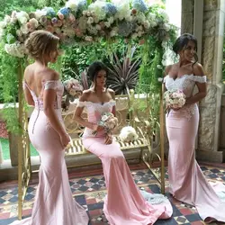 Розовый, Кружева платье невесты атласное с юбкой-русалкой длинные платья подружек невесты 2019 дешевые Размеры Платья для вечеринок