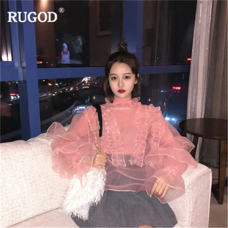 RUGOD однотонные повседневные женские рубашки шикарная водолазка кружевные топы