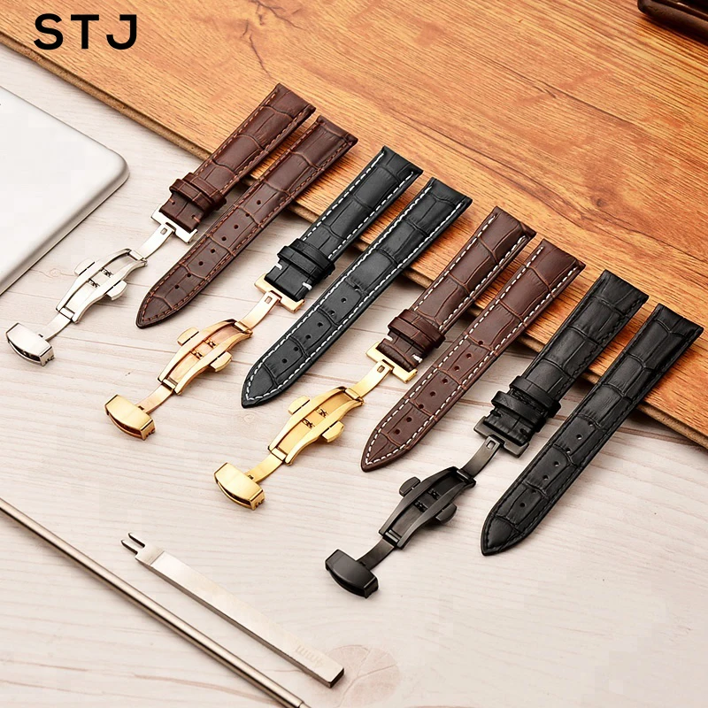 

STJ Calf Genuine Leather Watchband 16mm 18mm 19mm 20mm 21mm 22mm 24mm Watch Band Alligator Grain Watch Strap for Tissot Seiko